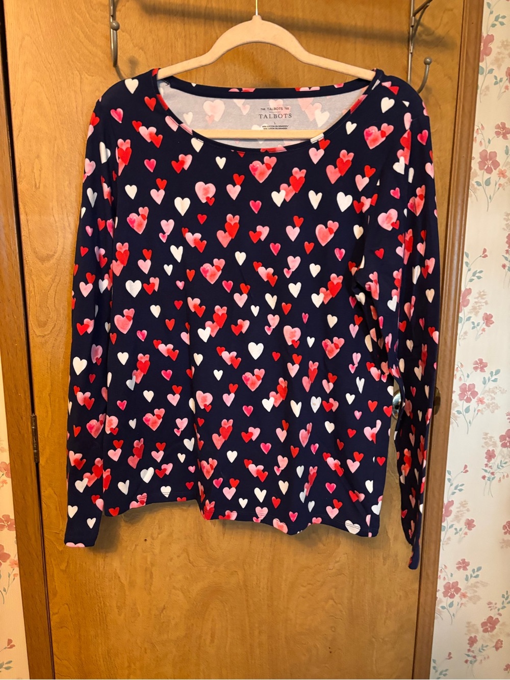 Talbots Navy Long-Sleeve Heart Print Tee
